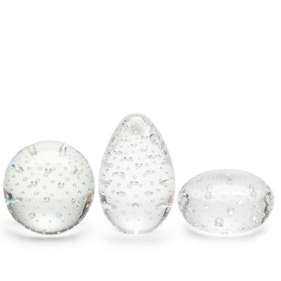 Ca D Oro Set of 3 Small Glass Paperweights with Bubbles Hand Blown Murano-Style Art Glass - Models Flat/Ball/Egg