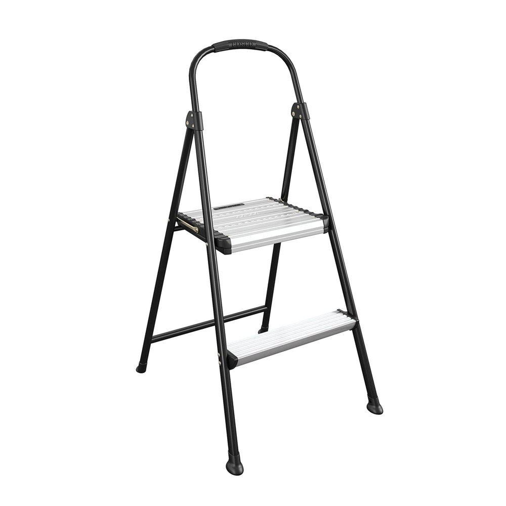 COSCO 2-Step Aluminum Folding Step Stool with Rubber Hand Grip, Black