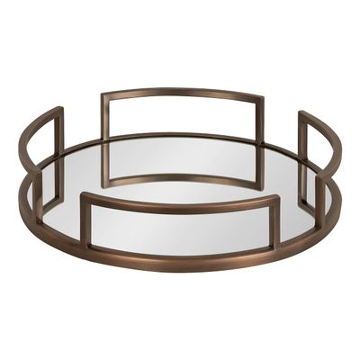 Kate and Laurel Gohana Modern Mirrored Tray; 16 Inch Diameter; Bronze; Decorative Round Mirror Tray for Storage and Display