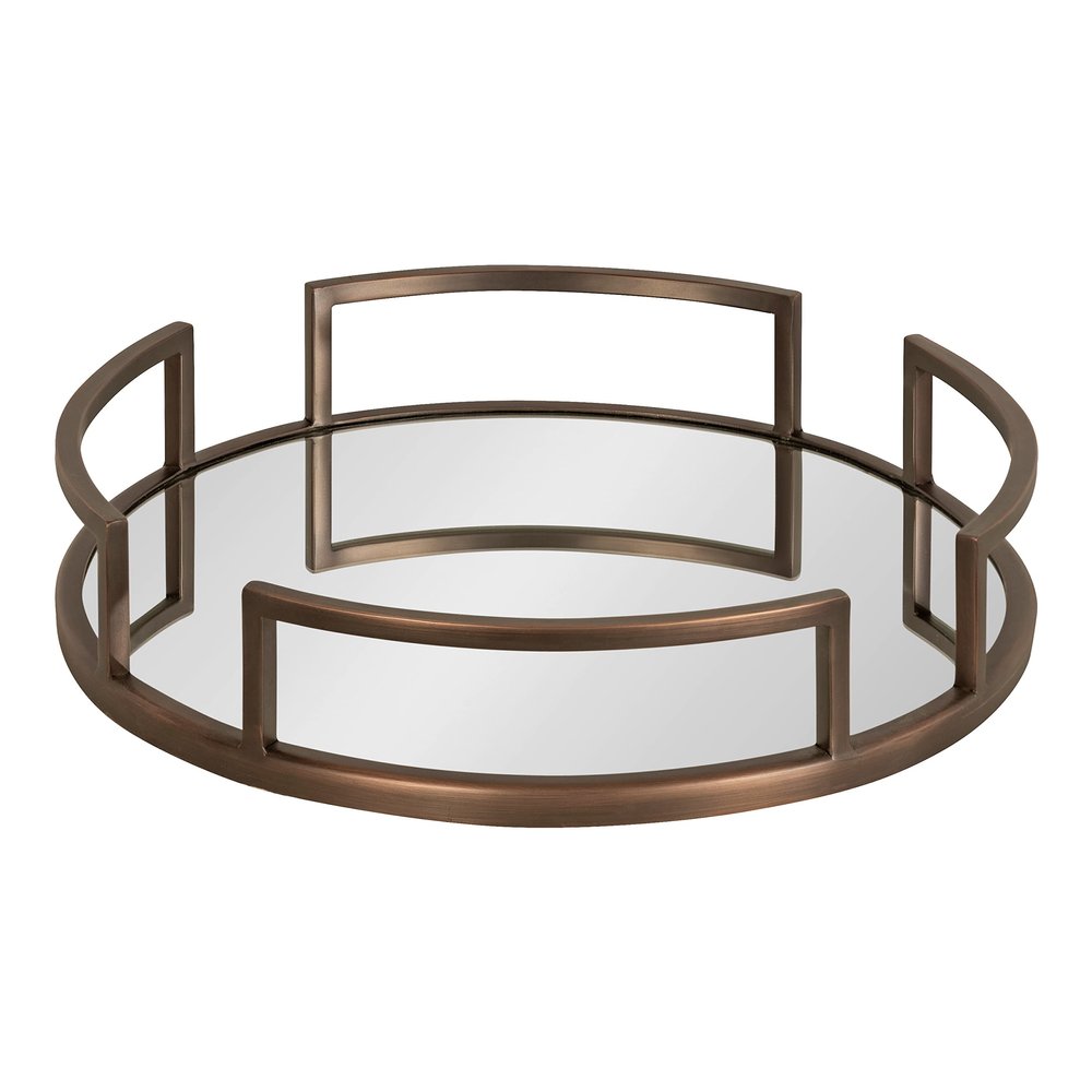 Kate and Laurel Gohana Modern Mirrored Tray; 16 Inch Diameter; Bronze; Decorative Round Mirror Tray for Storage and Display