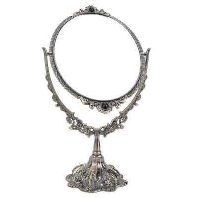 Vintage Small Tabletop Mirror, Metal Stand Mirror Anti Slip Antique Mirror Easy to Assemble Decorative Mirror for Lady Woman Makeup for Vanity Dressing Table Bedroom(Bronze tuba)