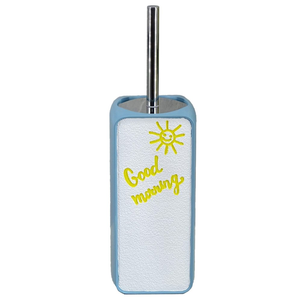 YHHRESINKING Resin Toilet Brush and Holder. Lovely Good Morning with SunshineDesigning. Toilet Bowl Cleaning Brush and Holder Set for Bathroom Storage and Organization (Blue)