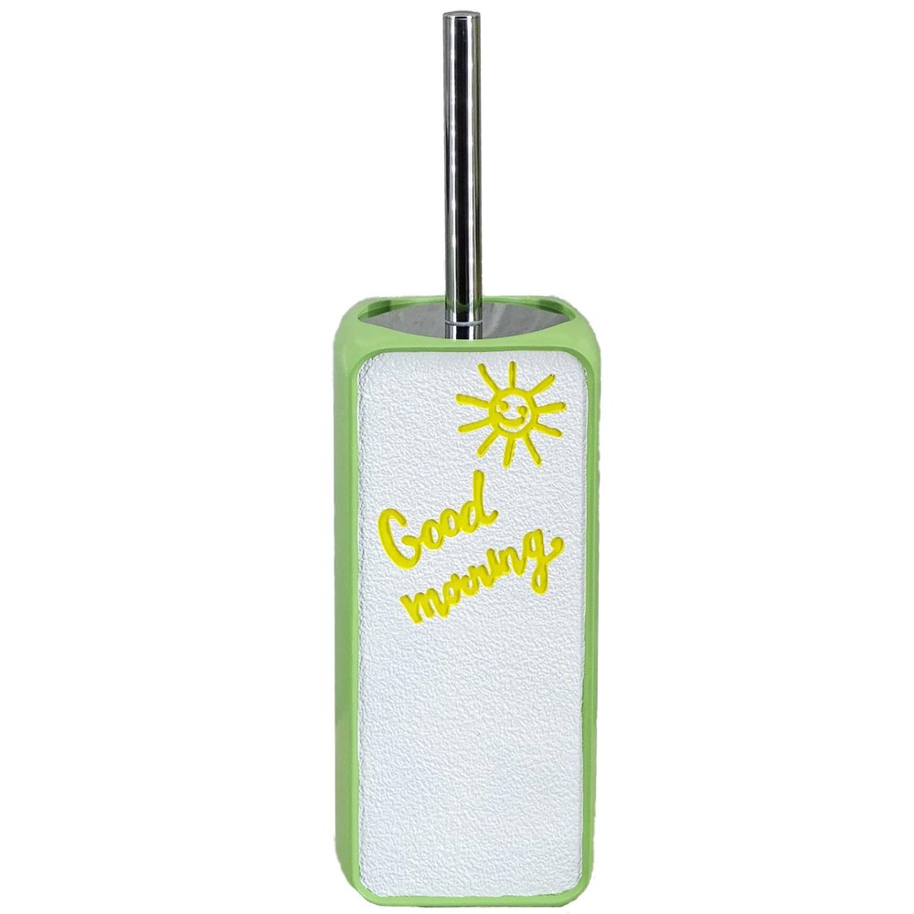 YHHRESINKING Resin Toilet Brush and Holder. Lovely Good Morning with SunshineDesigning. Toilet Bowl Cleaning Brush and Holder Set for Bathroom Storage and Organization (Green)