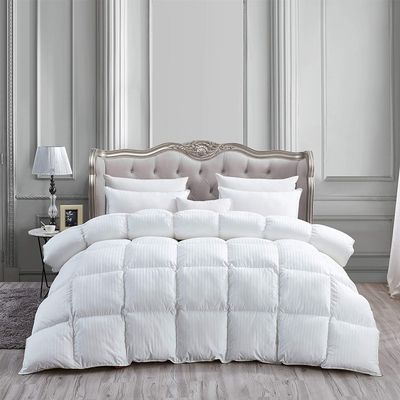 9.8 Newton Super Sale 1000-TC Down White Striped Comforter- 1-Piece All-Season Duvet Insert,500 GSM Micro Fill All Side Corner Tie 100% Egyptian Cotton (Grand King Size (106" x 106"), White Striped)