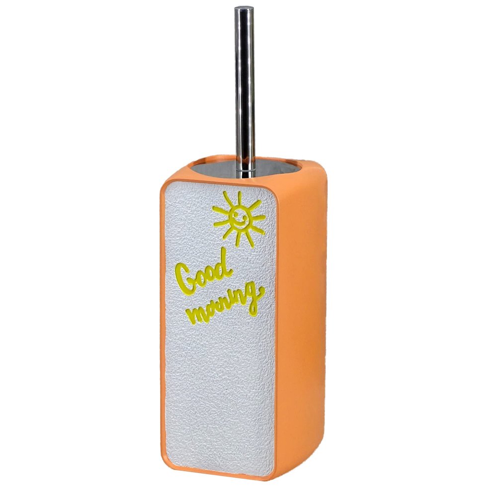 YHHRESINKING Resin Toilet Brush and Holder. Lovely Good Morning with SunshineDesigning. Toilet Bowl Cleaning Brush and Holder Set for Bathroom Storage and Organization (Orange)