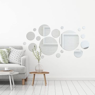 Shappy 32 Pcs Acrylic Mirror Wall Stickers Removable, Silver, Medium Size