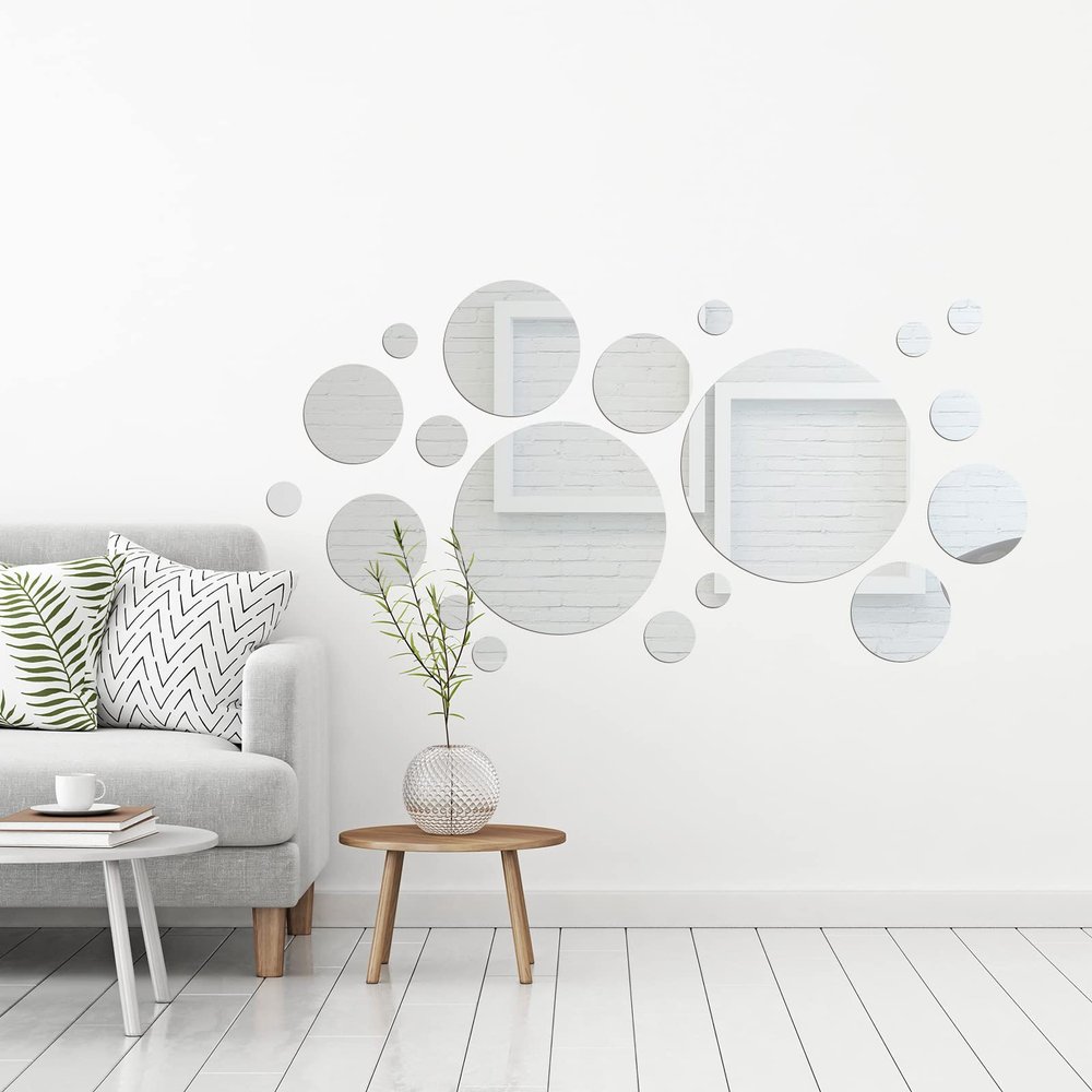 Shappy 32 Pcs Acrylic Mirror Wall Stickers Removable, Silver, Medium Size