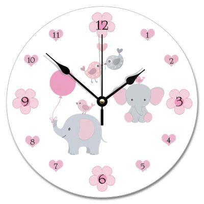 ArogGeld Elephant Pink Grey Gray Wall Clock Baby Girl Nursery Wood 10 Inch Silent Non-Ticking Wooden Clocks Battery Operated Living Room Bedroom Kitchen Farmhouse Decor Christmas Birthday Gift