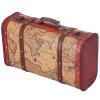 Sutinna Vintage Suitcase, Decorative Treasure Wooden Trunk Antique Leather Suitcase Storage Box Map Portable Nostalgic Storage Box Collection Ornaments view 1