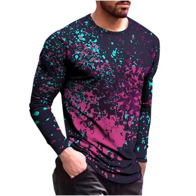 Men Fashion Printed Shirt Blouse, for Spring Autumn Winter Casual Slim Round Neck Top Breathable Comfortable Cotton Crew Neck Sweatshirt Trendy Athletic Pullover Outdoor Sweater Pink