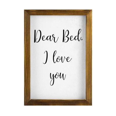 Alioyoit Wood Sign Wall Hanging Home Decor Dear Bed I Love You with Frame Wooden Plaque for Living Room Kitchen Batheroom Bedroom 8x12inch