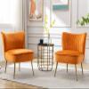 CIMOTA Velvet Accent Chairs Set of 2 Modern Armless Slipper Wingback Single Sofa Side Comfy Corner Chair with Golden Legs for Living Room Bedroom, Orange view 1
