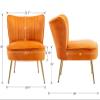 CIMOTA Velvet Accent Chairs Set of 2 Modern Armless Slipper Wingback Single Sofa Side Comfy Corner Chair with Golden Legs for Living Room Bedroom, Orange view 2