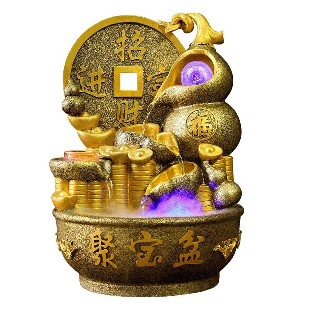 YKHB Tabletop Fountain Tabletop Fountain Resin Gourd Desktop Fountain Indoor Waterfalls Crystal Ball Office Home Decor 15.5 Inches High Best Gift