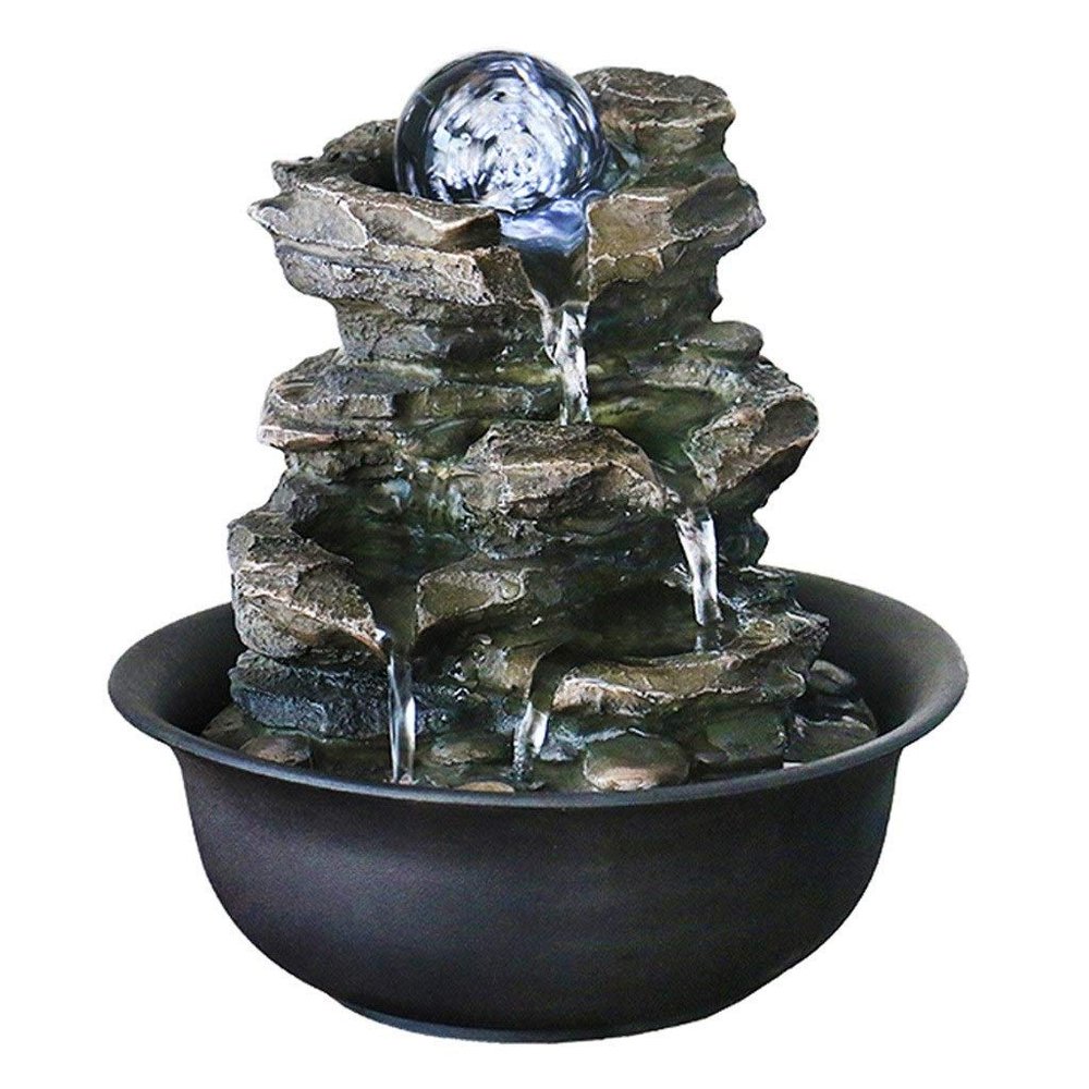 YKHB Tabletop Fountain Tabletop Fountain Resin 4-Layer Desktop Fountain Stacked Rock Indoor Water Fall Home Decor 8.27 Inches Best Gift