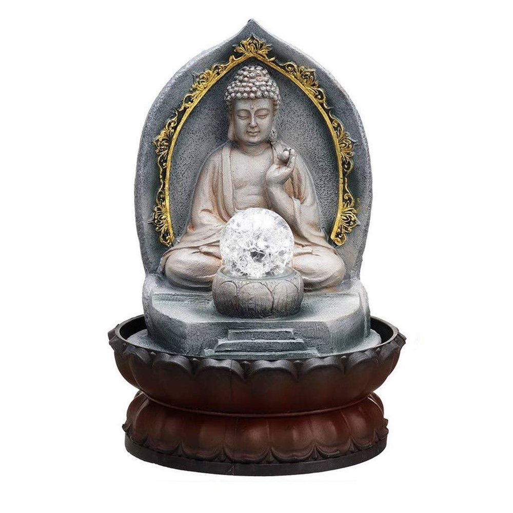 YKHB Tabletop Fountain Tabletop Fountain Ceramic 13.3 Inches High Desktop Fountain Buddha Statue Fountain with Crystal Ball Meditation Decor Best Gift