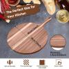 2 Pcs Round Wood Cutting Board Pizza Charcuterie Boards 16" x 12" Acacia Serving Board Wooden Peel Cheese Paddle with Handle Kitchen Gift for Home Food Baking Cheese Fruits Vegetables Bread view 2
