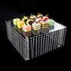 3 Tier Clear Acrylic Crystal Beaded Cake Stand Cupcake Tower Platter Dessert Display Rack Square Chandelier Cake Shelf Set with Dangling Crystal for Wedding Display Party Birthday Decoration Stackable view 4