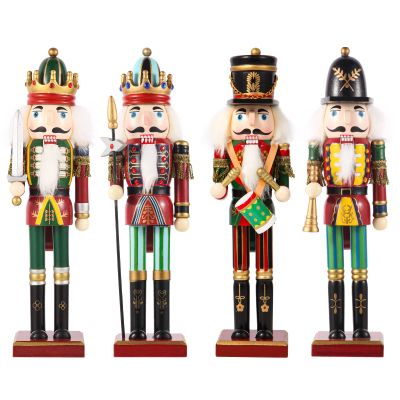SurpriseSeptember 4PCS Christmas Nutcrackers Ornaments Set, Traditional Painted Wooden Nutcracker Soldiers Doll, 12 inch Nutcracker Figures Holiday Party Tabletop Christmas Decorations