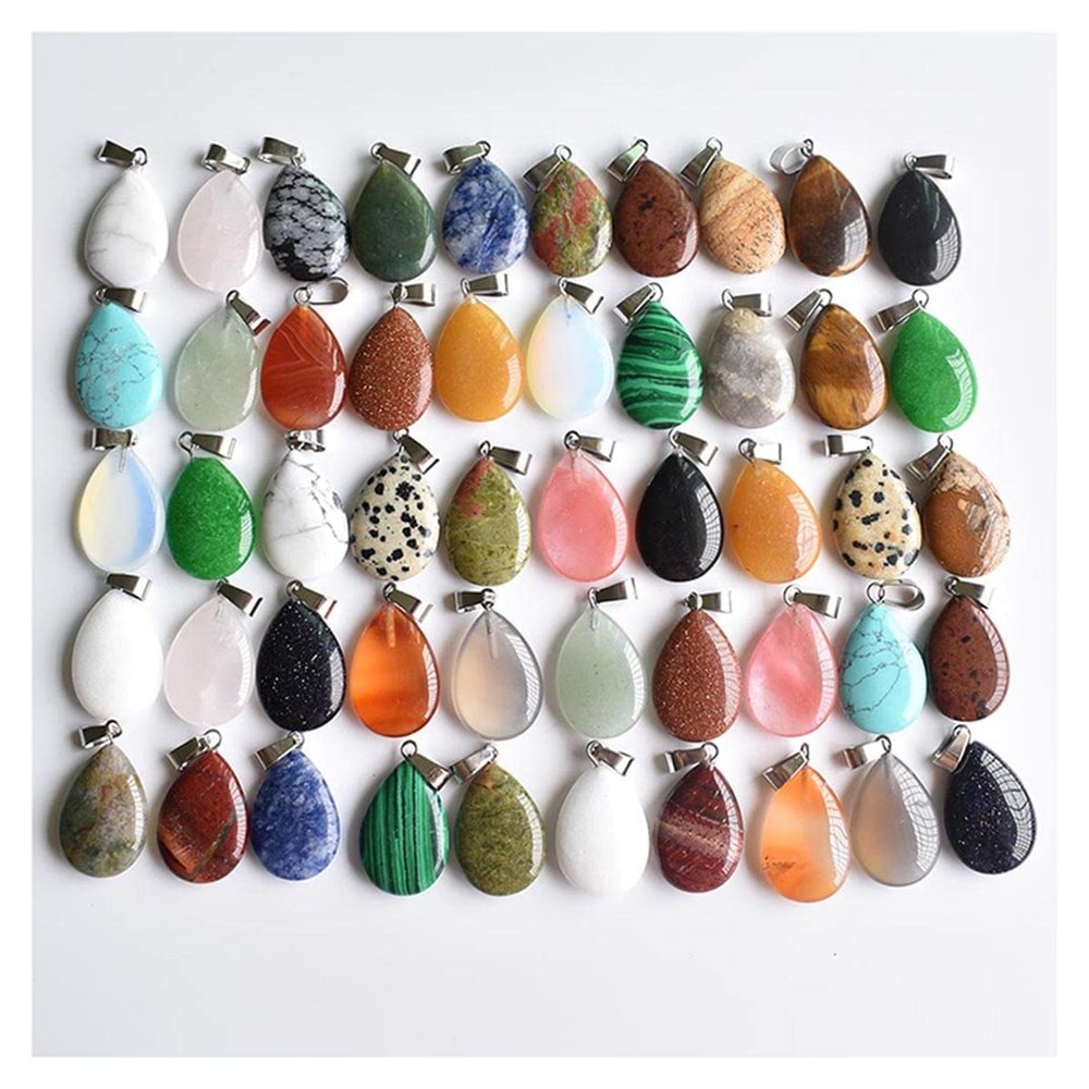 ZTBH Natural Meditation Crystal 50pcs/lot Natural Water Drop Shape Decorate Crystal Stone (Metal Color : Mix)