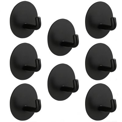 Yukrilt 8-Pack Adhesive Wall Hooks for Bathroom Kitchen Towels Coats, Black