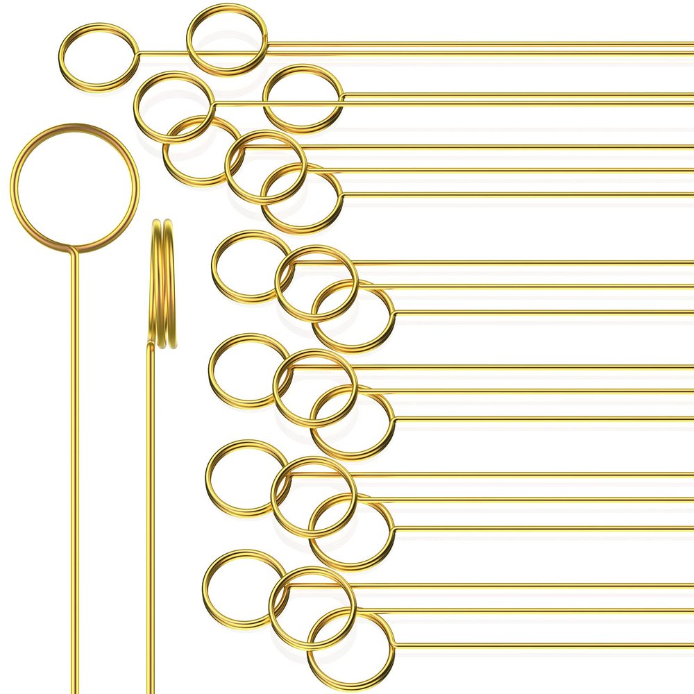 60 Pcs Metal Wire Floral Place Card Holder 11.81 inches Round Gold Photo Clip Floral Card Holder Picks Flower Ring Loop for Wedding Party Birthday Office Cake Party Favor