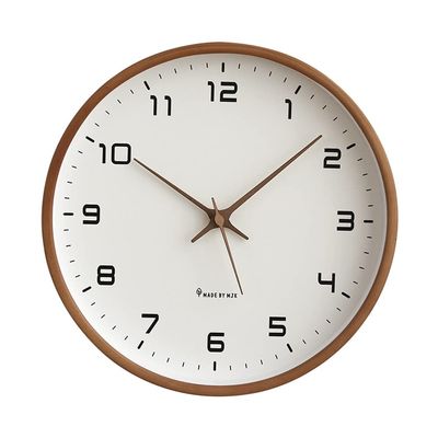 BcofoA Simple Solid Wood Wall Clock Ultra-Quiet Clocks Living Room Home Fashion Creative Nordic Light Luxury Clock Trend 14 inches (Color : Dark Wood Color)