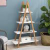 DKLGG 4-Tier Bookshelf Wooden Ladder Shelf Wooden Bookcase A- Shaped with Bamboo Frame, Freestanding Plant Stand Open Shelf, Decorative Plant Shelves for Living Room, Bedroom, Home Office(White) view 1