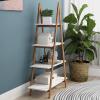 DKLGG 4-Tier Bookshelf Wooden Ladder Shelf Wooden Bookcase A- Shaped with Bamboo Frame, Freestanding Plant Stand Open Shelf, Decorative Plant Shelves for Living Room, Bedroom, Home Office(White) view 3