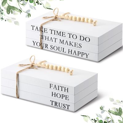 3 Piece Decorative Books Set White Home Decor Coffee Table Decor Rustic Stacked Decorative Books Stacked for Home Coffee Tables Shelves Stack Farmhouse(Positive Style)