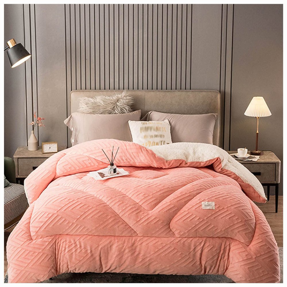 BDMFJY Lamb Velvet Fabric Winter Quilt, Super Warm Cashmere Quilt, Hygroscopic Breathable Duvet Single Double,Wool Autumn and Winter Thickened Warm Gift Quilt,C,200x230cm(4kg)