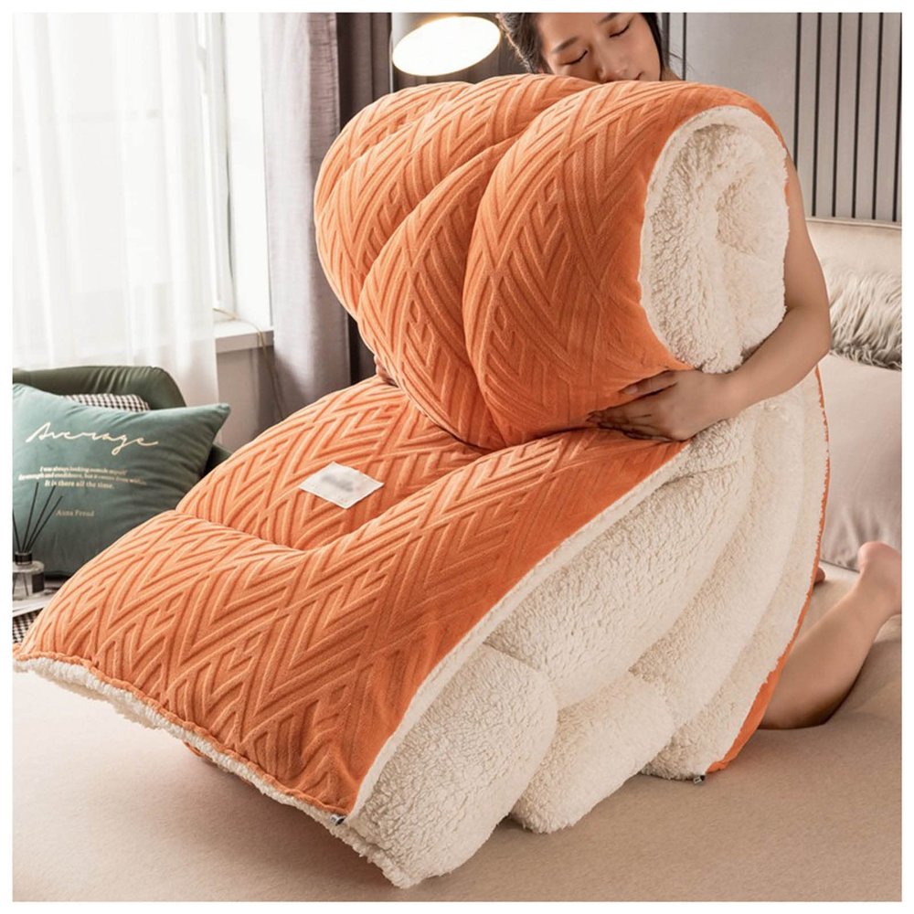 BDMFJY Super Warm Lamb Velvet Fabric Winter Quilt, Cotton Fiber Filled Core, Double-Sided Thick Breathable Winter Warm Quilt, Suitable for Home Use and Gifts,Orange,180x220cm(3.5kg)