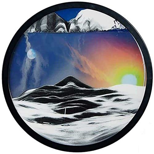 HIMFL Flowing Sand Painting Round Glass 3D Deep Sea Sandscape in Motion Display Flowing Sand Frame Flowing Sand Painting for Home Ornament Gift