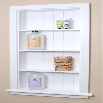Fox Hollow Furnishings 14x36 Aiden Recessed Wall Niche Medicine Cabinet Replacement, in The Wall Bathroom Cabinet Insert Shelf/Shelves, Made in North America, Real Wood, NO MDF, Beadboard, White
