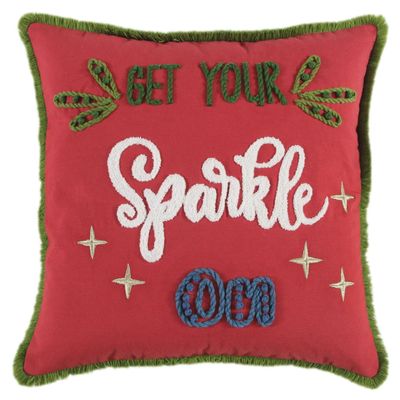 Alora Decor Christmas Get Your Sparkle On 18"x18" Red Cotton Pillow Cover