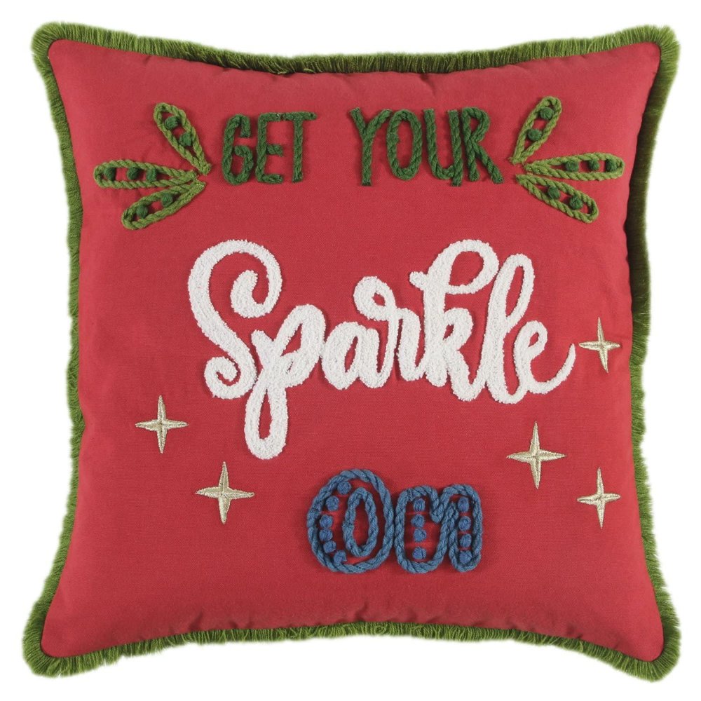 Alora Decor Christmas Get Your Sparkle On 18"x18" Red Cotton Pillow Cover