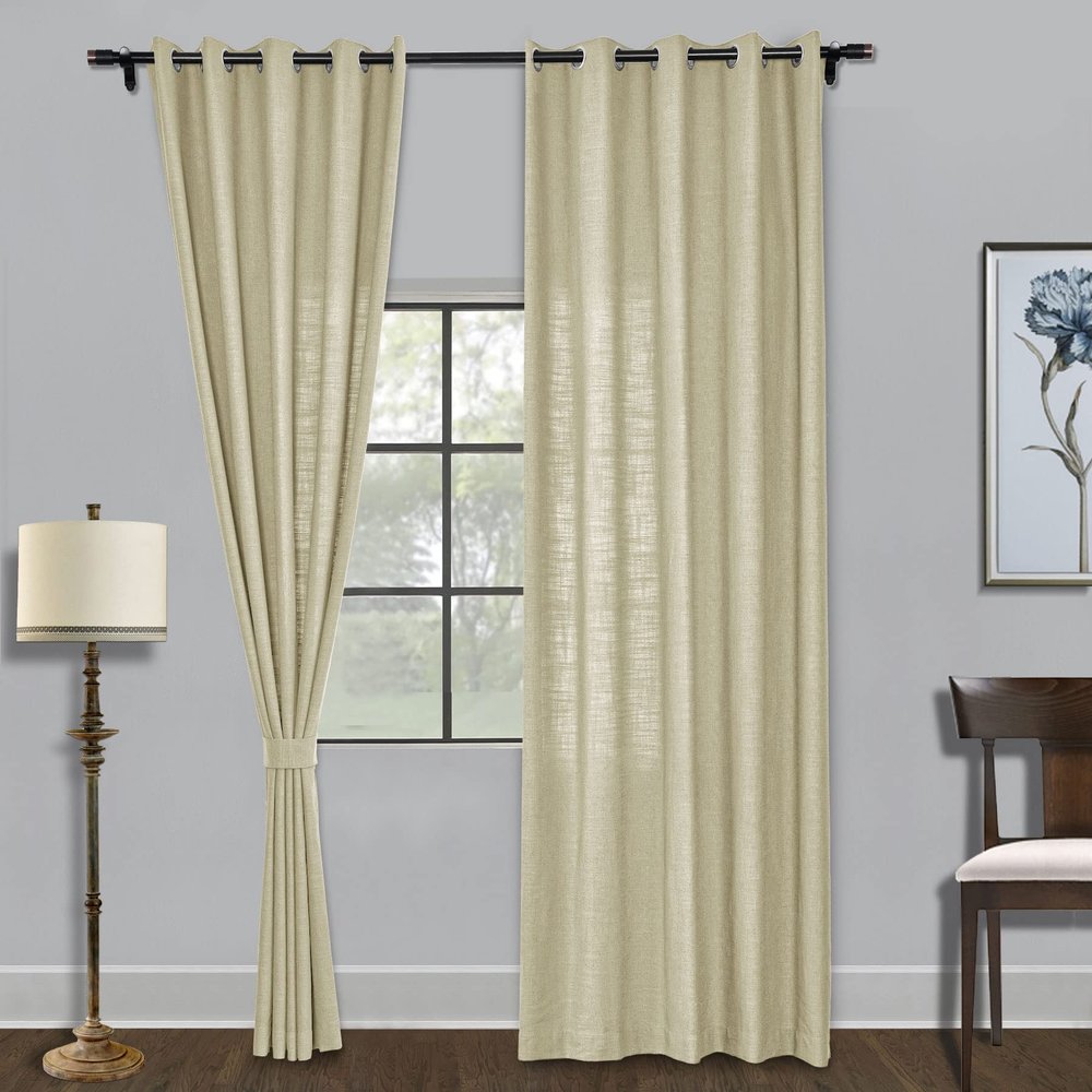 Fcosie Natural Linen Blended Curtains Grommet Room Darkening Drapes Room Divider Curtain Panel Draperies for Farmhouse Wedding Ceremony Party Window Decor (1 Panel), 84W x 96L Inch, Gravel