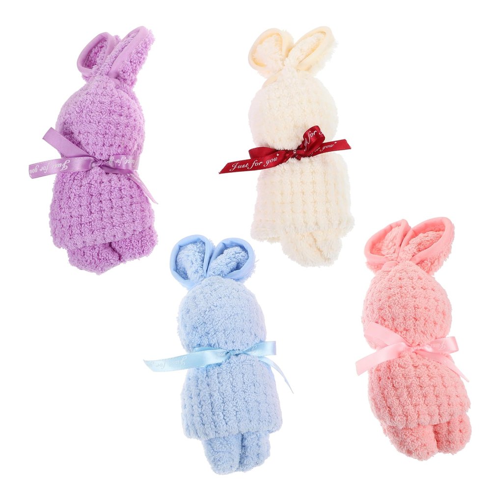 Cabilock 4pcs Cartoon Bunny Hair Drying Towels Adorable Super Absorbent Festival for Boys and Girls Holiday Decor and Practical Use