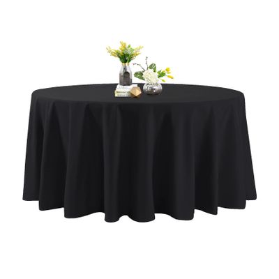 120 Inch Stain and Wrinkle Resistant Washable Polyester Table Cloth, Decorative Table Cloth for Dining Table, Buffet Parties and Wedding, Black