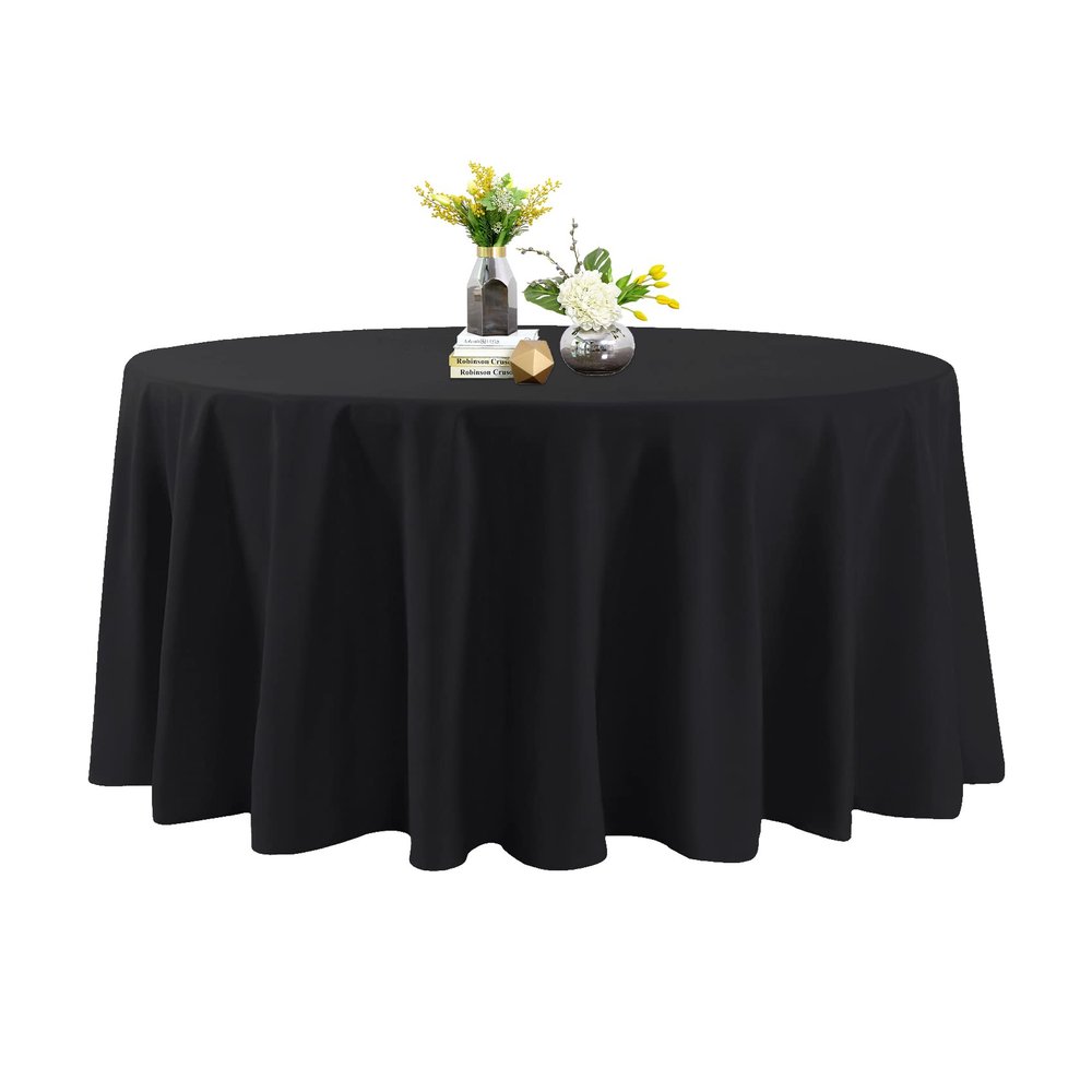 120 Inch Stain and Wrinkle Resistant Washable Polyester Table Cloth, Decorative Table Cloth for Dining Table, Buffet Parties and Wedding, Black