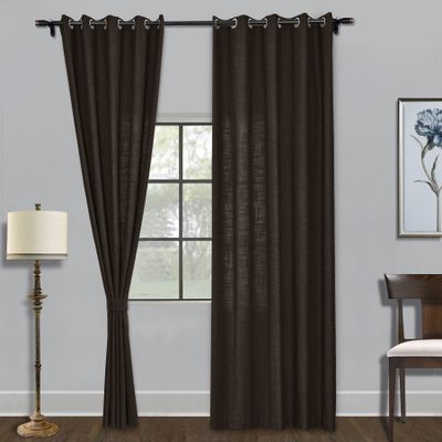 Fcosie Natural Linen Blended Curtains Grommet Room Darkening Drapes Room Divider Curtain Panel Draperies for Farmhouse Wedding Ceremony Party Window Decor (1 Panel), 84W x 96L Inch, Chocolate Tart