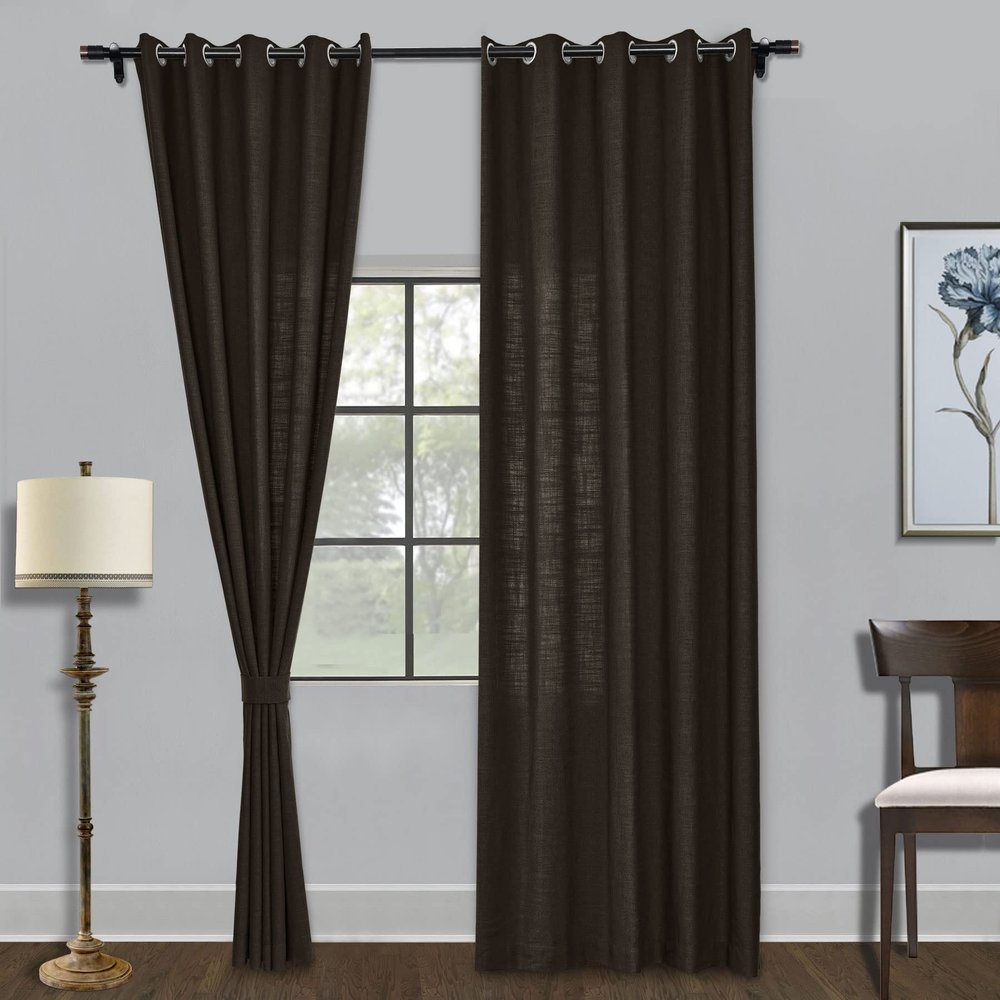 Fcosie Natural Linen Blended Curtains Grommet Room Darkening Drapes Room Divider Curtain Panel Draperies for Farmhouse Wedding Ceremony Party Window Decor (1 Panel), 84W x 96L Inch, Chocolate Tart