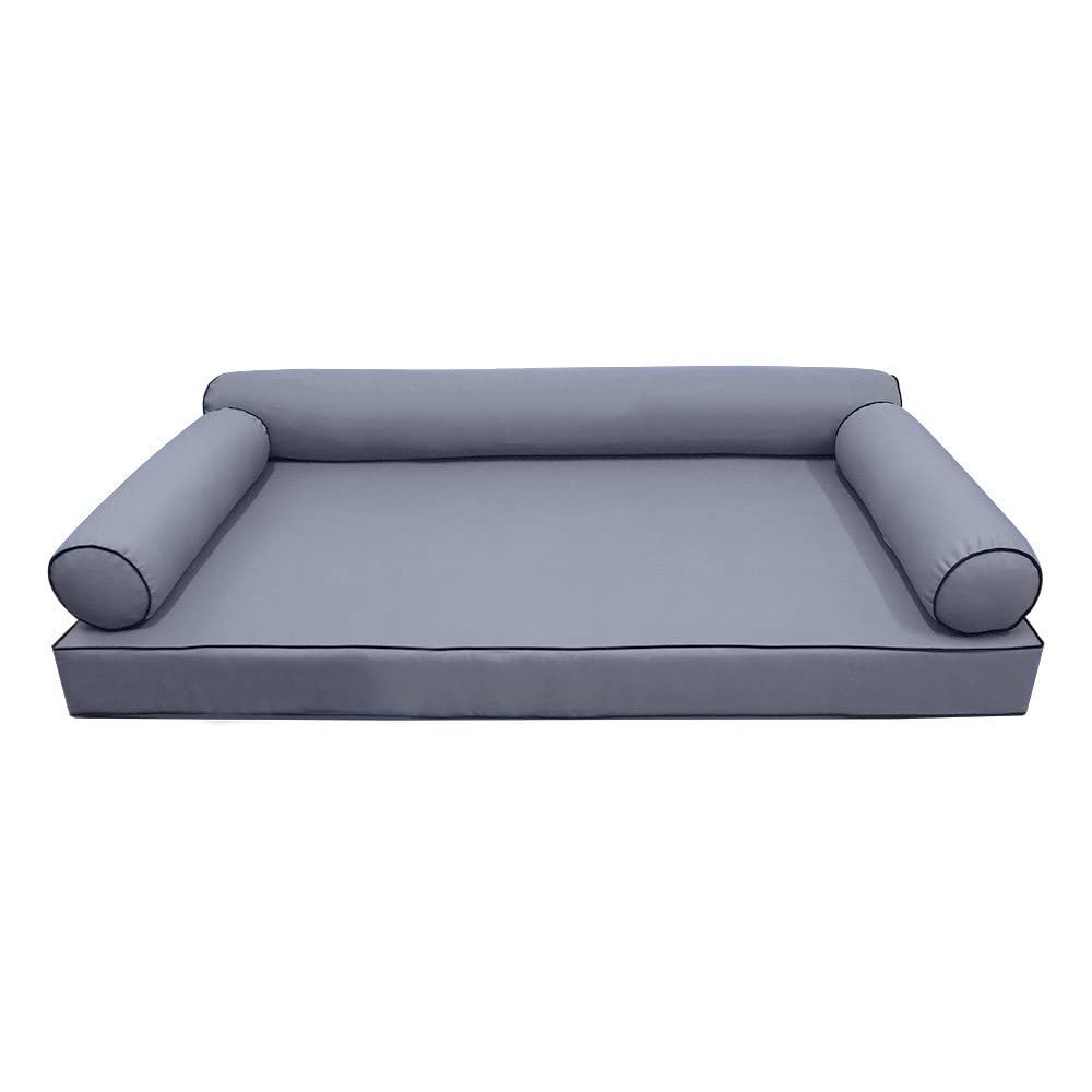 Prolinemax Style 6 - Mattress & Pillow Bolster for Outdoor Indoor Daybed Porch Swing Bed Contrast Trim Queen Size AD001 | Covers ONLY |