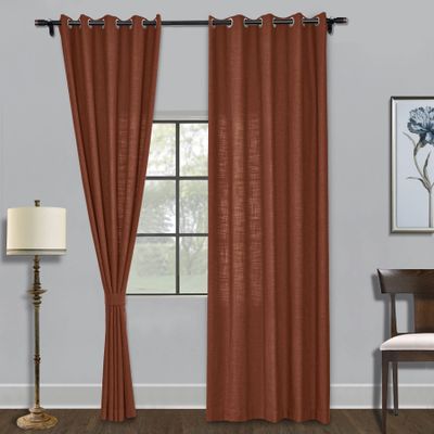 Fcosie Natural Linen Blended Curtains Grommet Room Darkening Drapes Room Divider Curtain Panel Draperies for Farmhouse Wedding Ceremony Party Window Decor (1 Panel), 84W x 96L Inch, FireBrick