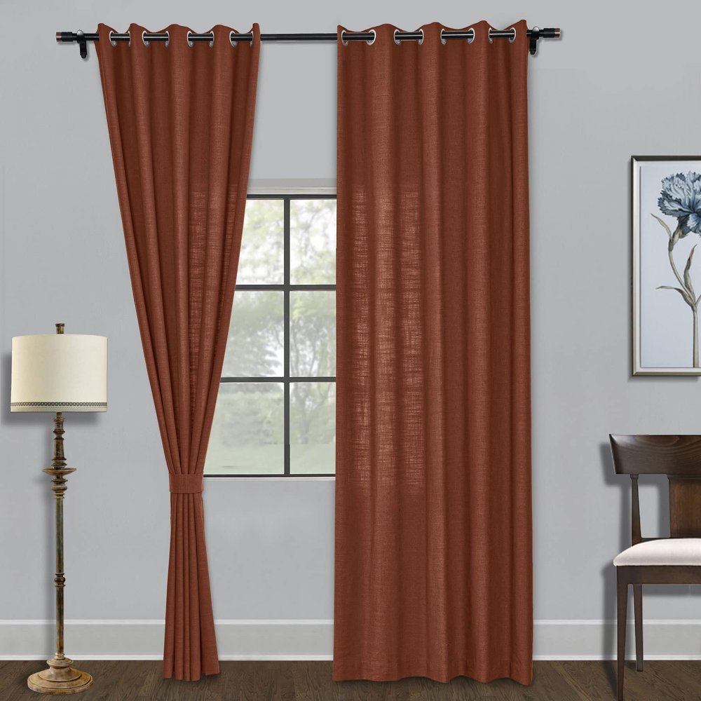 Fcosie Natural Linen Blended Curtains Grommet Room Darkening Drapes Room Divider Curtain Panel Draperies for Farmhouse Wedding Ceremony Party Window Decor (1 Panel), 84W x 96L Inch, FireBrick