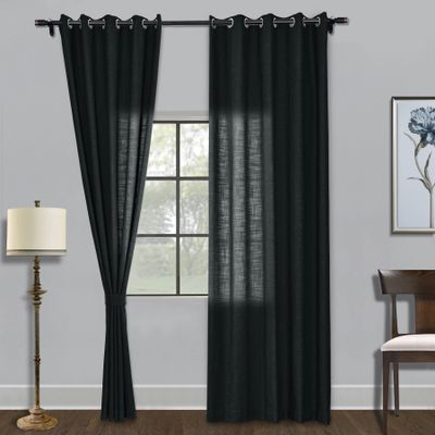 Fcosie Natural Linen Blended Curtains Grommet Room Darkening Drapes Room Divider Curtain Panel Draperies for Farmhouse Wedding Ceremony Party Window Decor (1 Panel), 84W x 96L Inch, Black