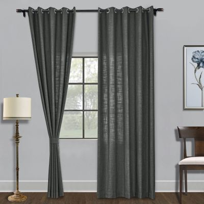 Fcosie Natural Linen Blended Curtains Grommet Room Darkening Drapes Room Divider Curtain Panel Draperies for Farmhouse Wedding Ceremony Party Window Decor (1 Panel), 84W x 96L Inch, Carbon Grey