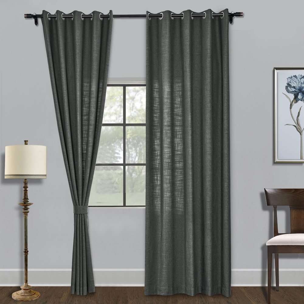 Fcosie Natural Linen Blended Curtains Grommet Room Darkening Drapes Room Divider Curtain Panel Draperies for Farmhouse Wedding Ceremony Party Window Decor (1 Panel), 84W x 96L Inch, Carbon Grey