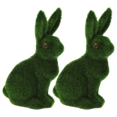Veemoon Easter Rabbit Statue, Easter Furry Flocked Bunny Standing Rabbit Artificial Turf Grass Bunny Flocked Animal Figurines Ornament for Party Garden Yard Decoration