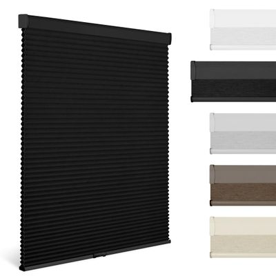 BERISSA Blackout Cordless Cellular Blinds Honeycomb Shades for Windows Color-Matched Easy to Install Shade for Window, Bedroom, Office,Blackout Black,25" W x 64" H